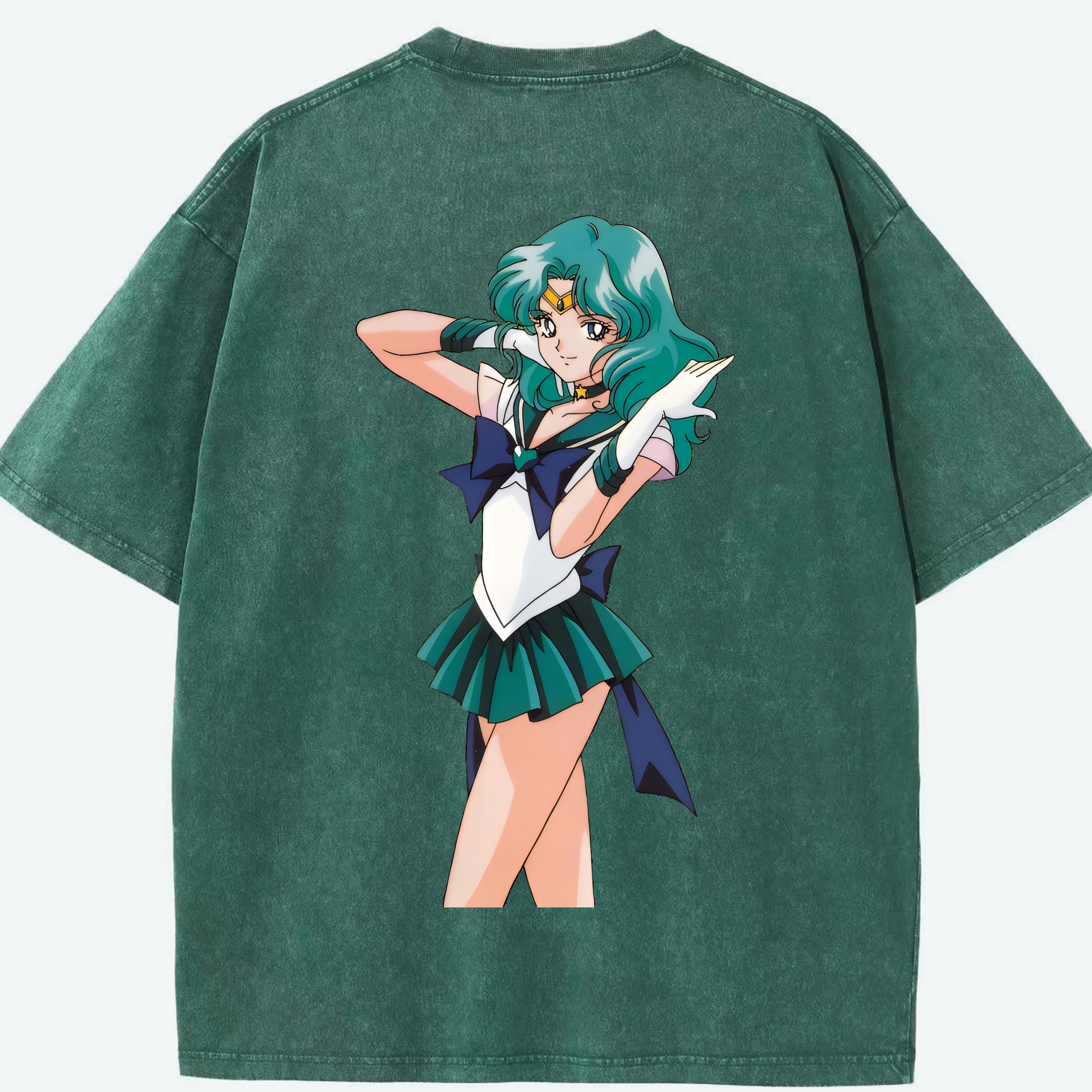 （画像用） 美少女戦士セーラームーン 海王 みちる（かいおう みちる） Sailor Moon Kaiou Michiru 綿100% ヴィンテージ風 半袖Tシャツ（背面プリント）